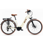White electric bicycle with brown accents on a white background
