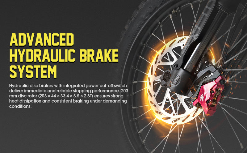 Motorcycle wheel with advanced hydraulic brake system on a dark background