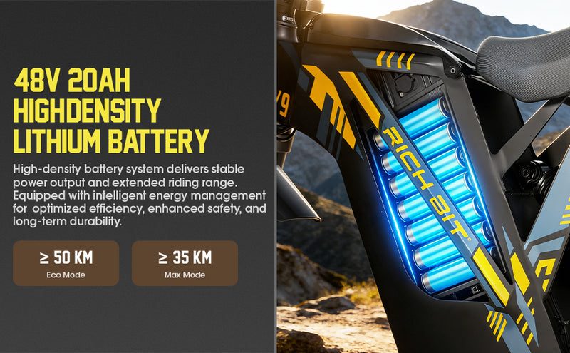 Motorcycle with high-density lithium battery system on a mountainous background