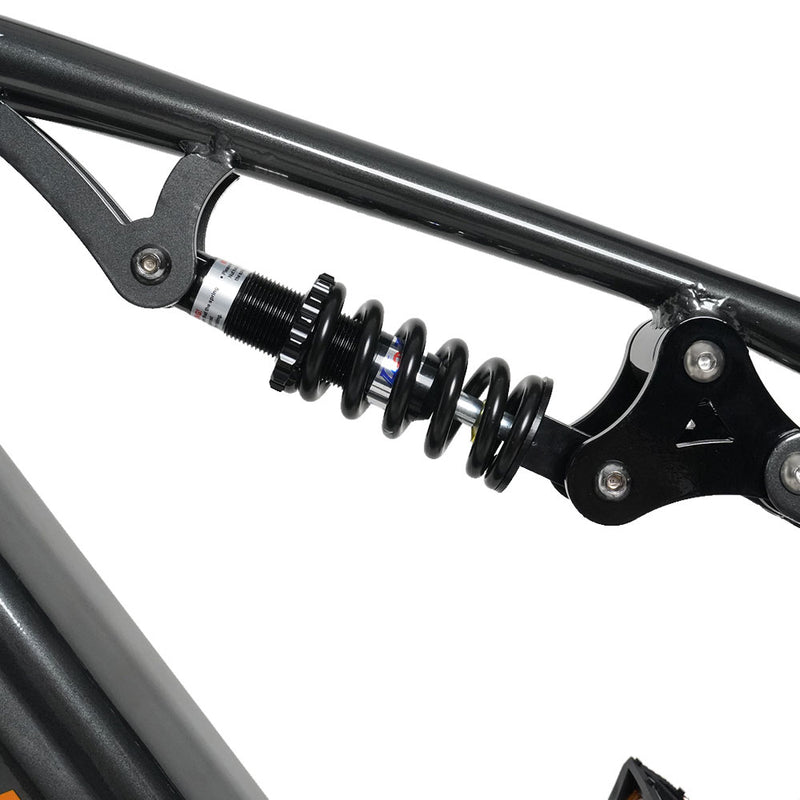 Close-up of a bicycle suspension fork on a white background