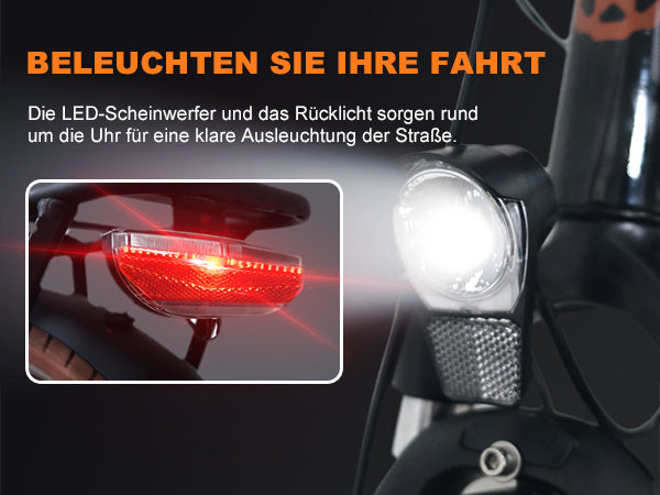Motorcycle light system with LED headlights and taillights on a dark background