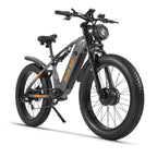 Black electric bike with black tires on a white background