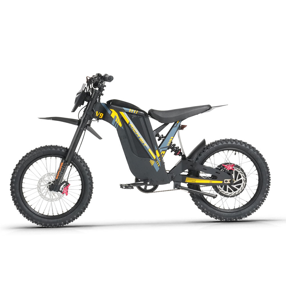 Black electric bike with yellow accents on a white background