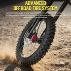 Off-road tire system on a dirt surface with text about advanced off-road tire performance.