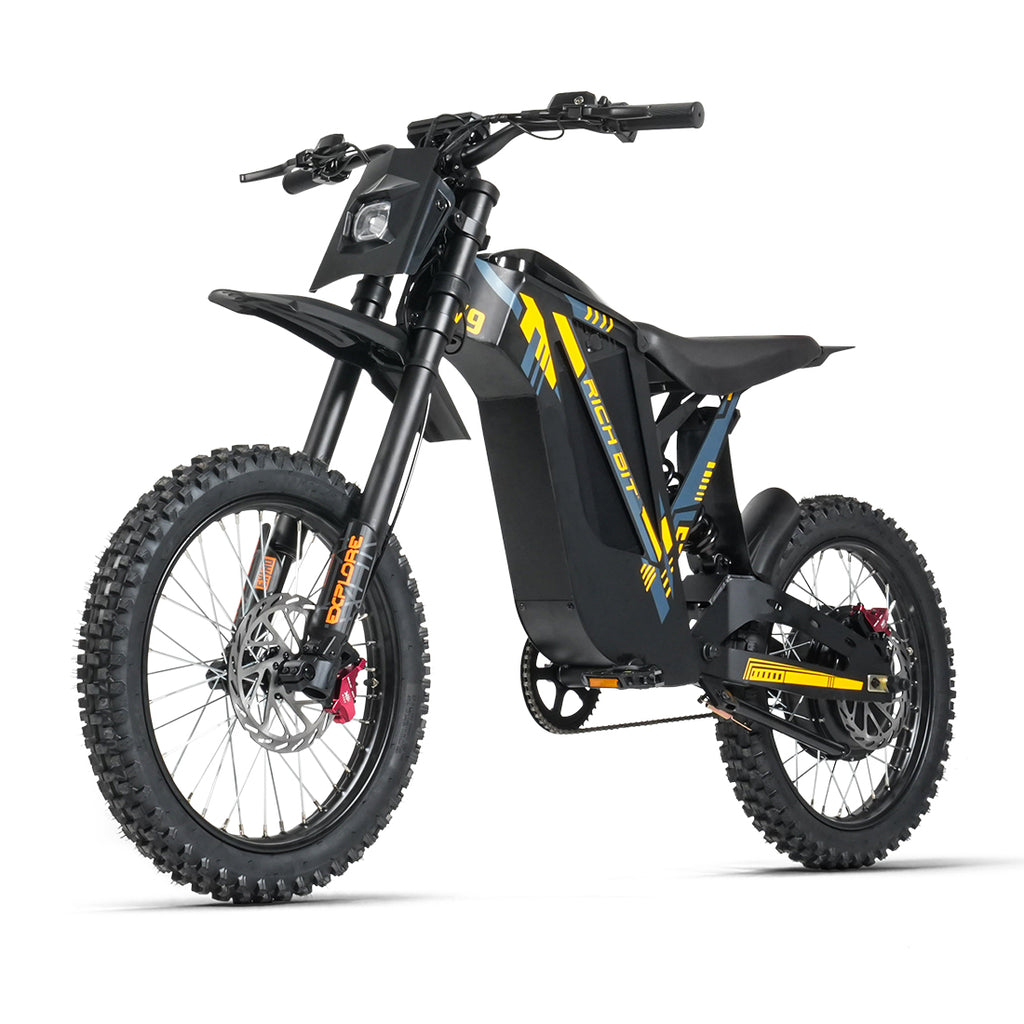 Black and yellow electric bike on a white background