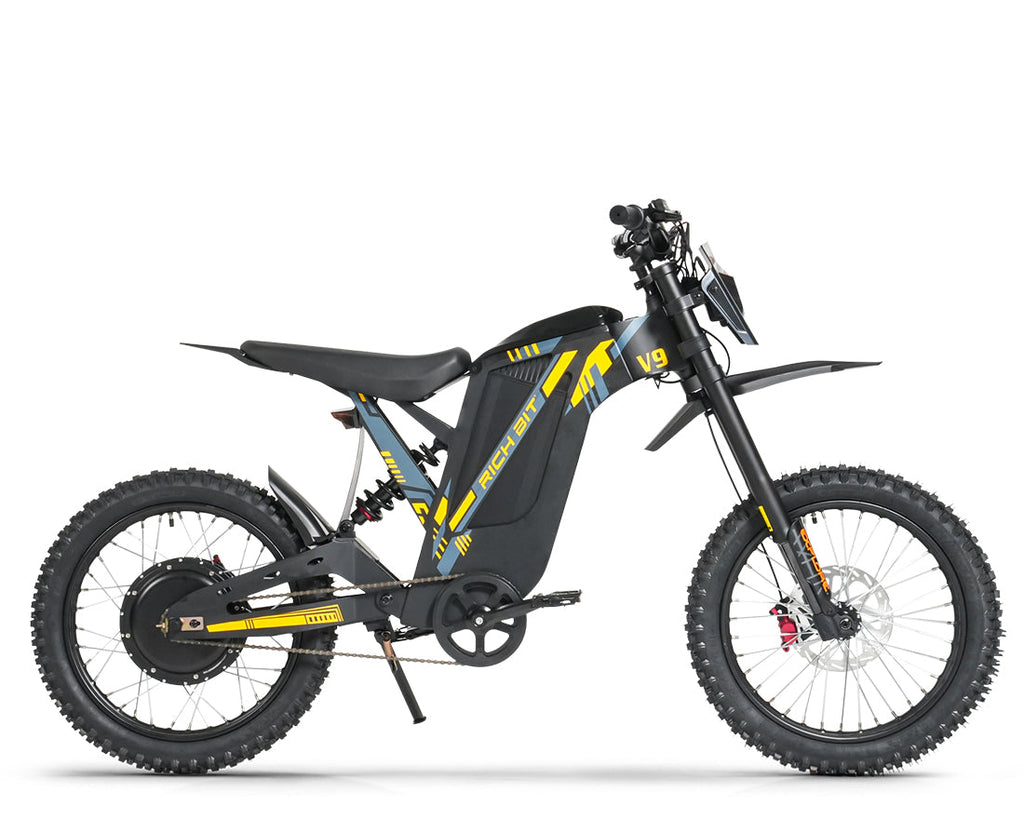 Black electric bike with yellow accents on a white background