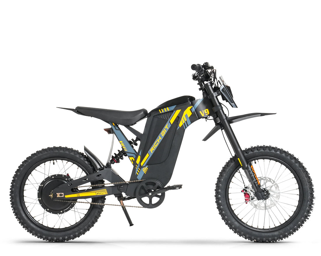 Black electric bike with yellow accents on a white background