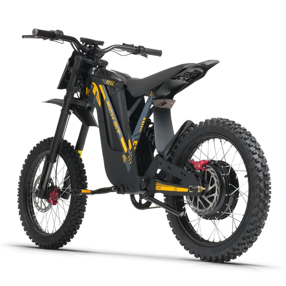 Black electric bike with yellow accents on a white background