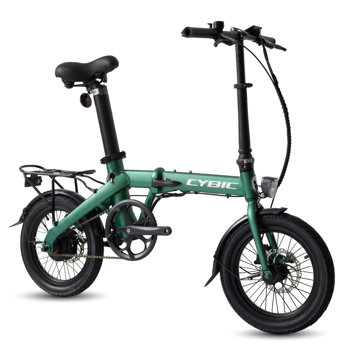 BANANA 16" kompaktes E-Klapprad (CYBIC), grüner Klapprahmen, mit Schutzblechen und Sattelhöcker